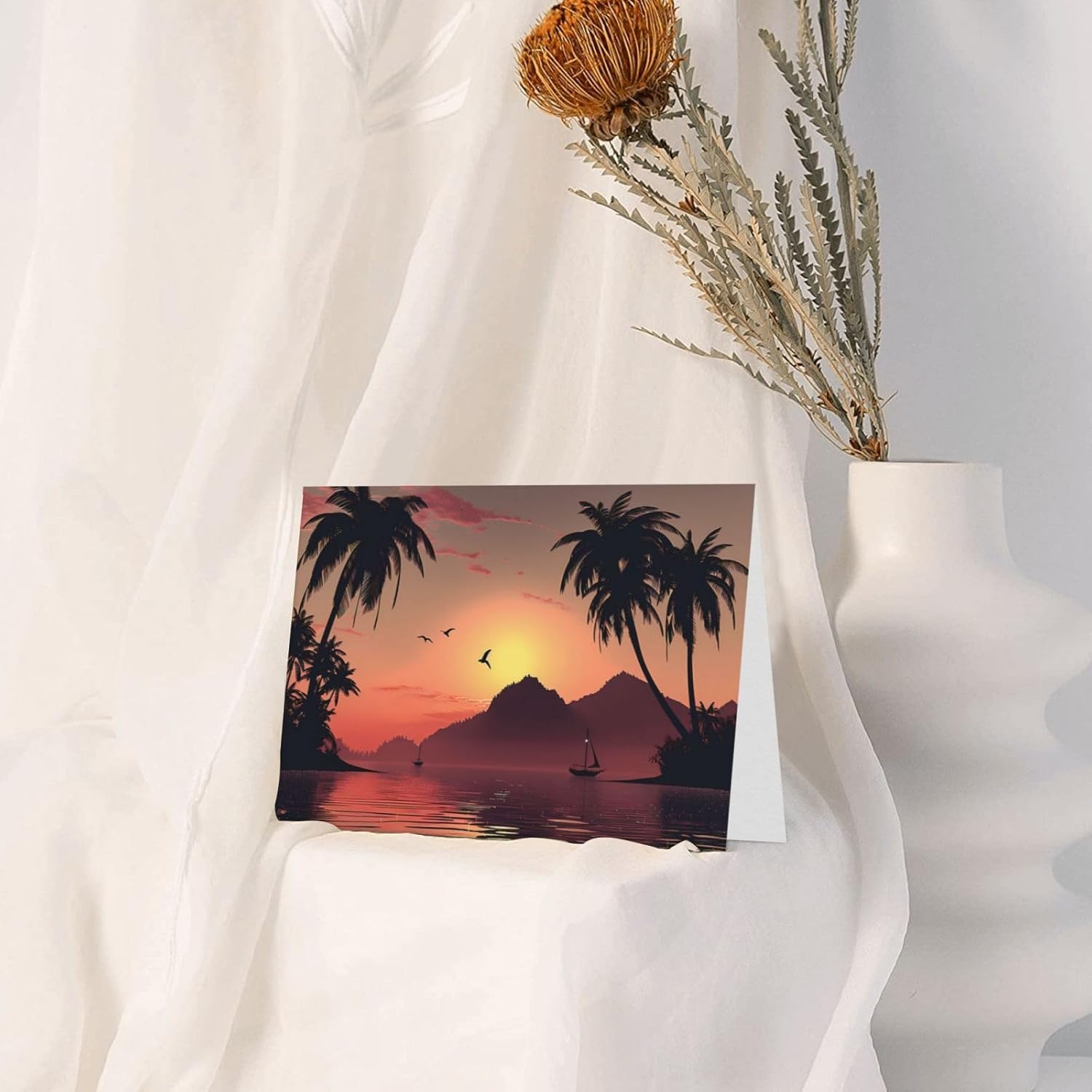 Gray Lake At Sunset Greeting Card with Pearl Luster