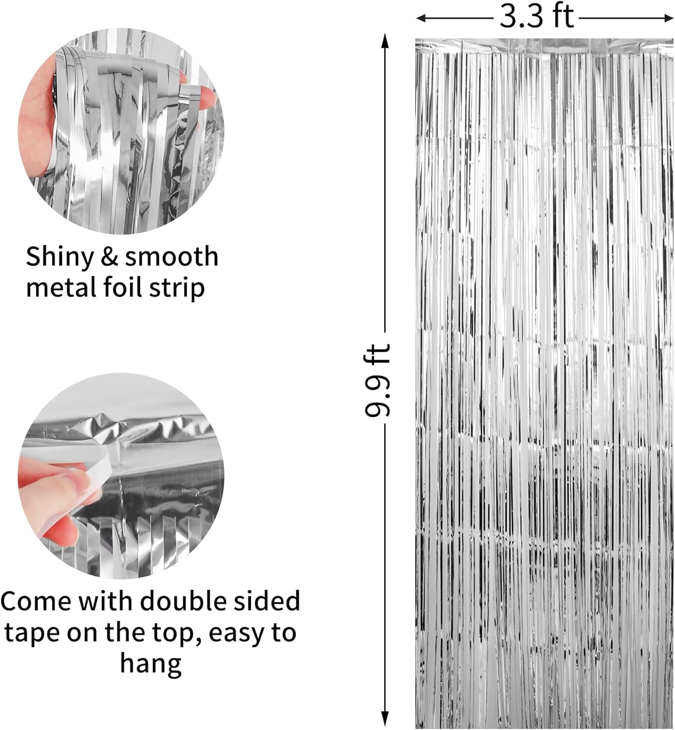 Crosize 3 Pack Silver Foil Fringe Backdrop Curtains