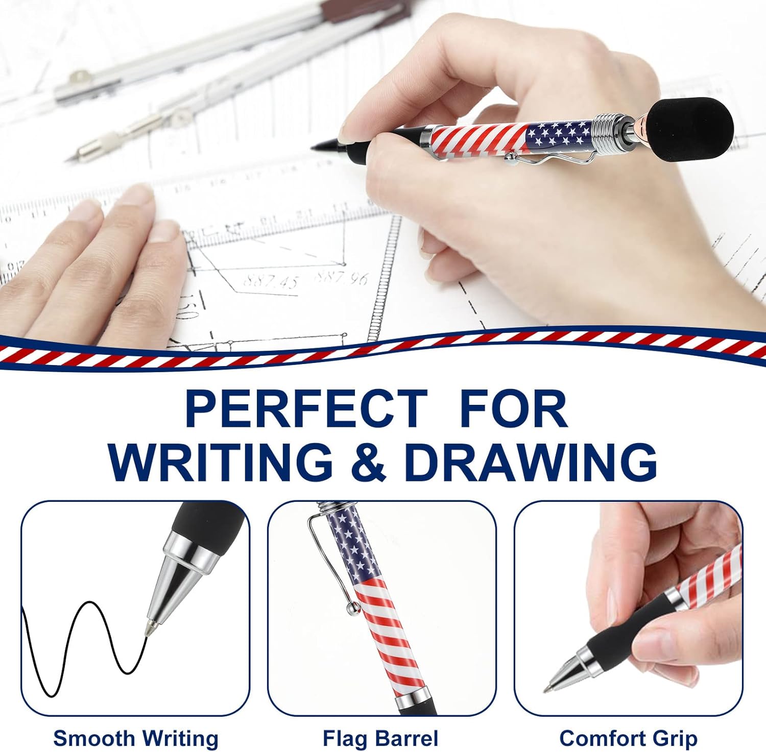 PerKoop 48 Pcs American Flag Pens for Patriotic Events