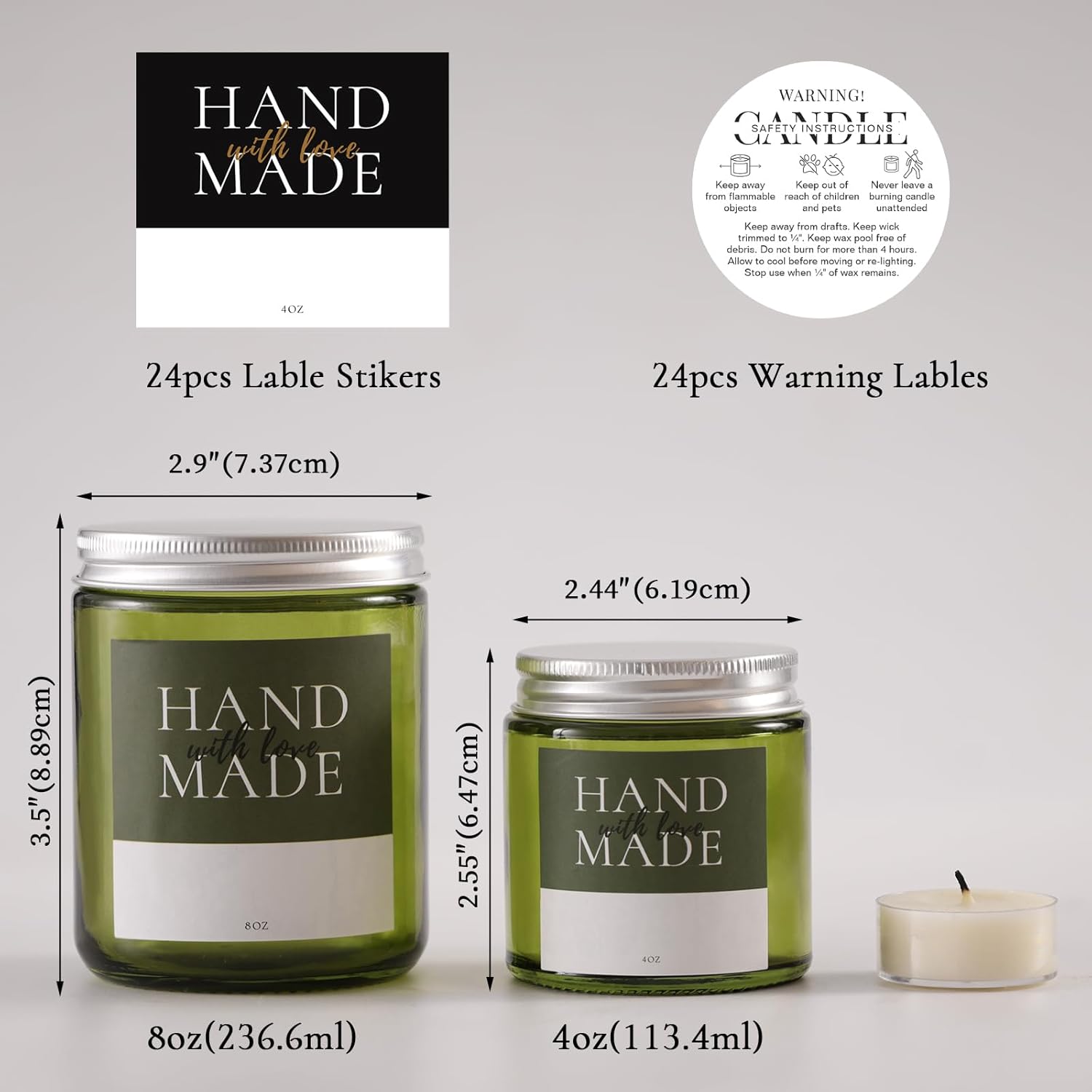 LETINE 24 Pack 4 Oz Green Glass Jars with Silver Lids