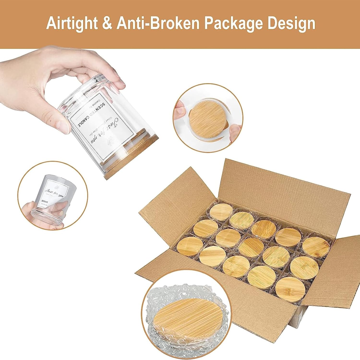 CONNOO 15 Pack 7 Oz Clear Candle Jars with Bamboo Lids