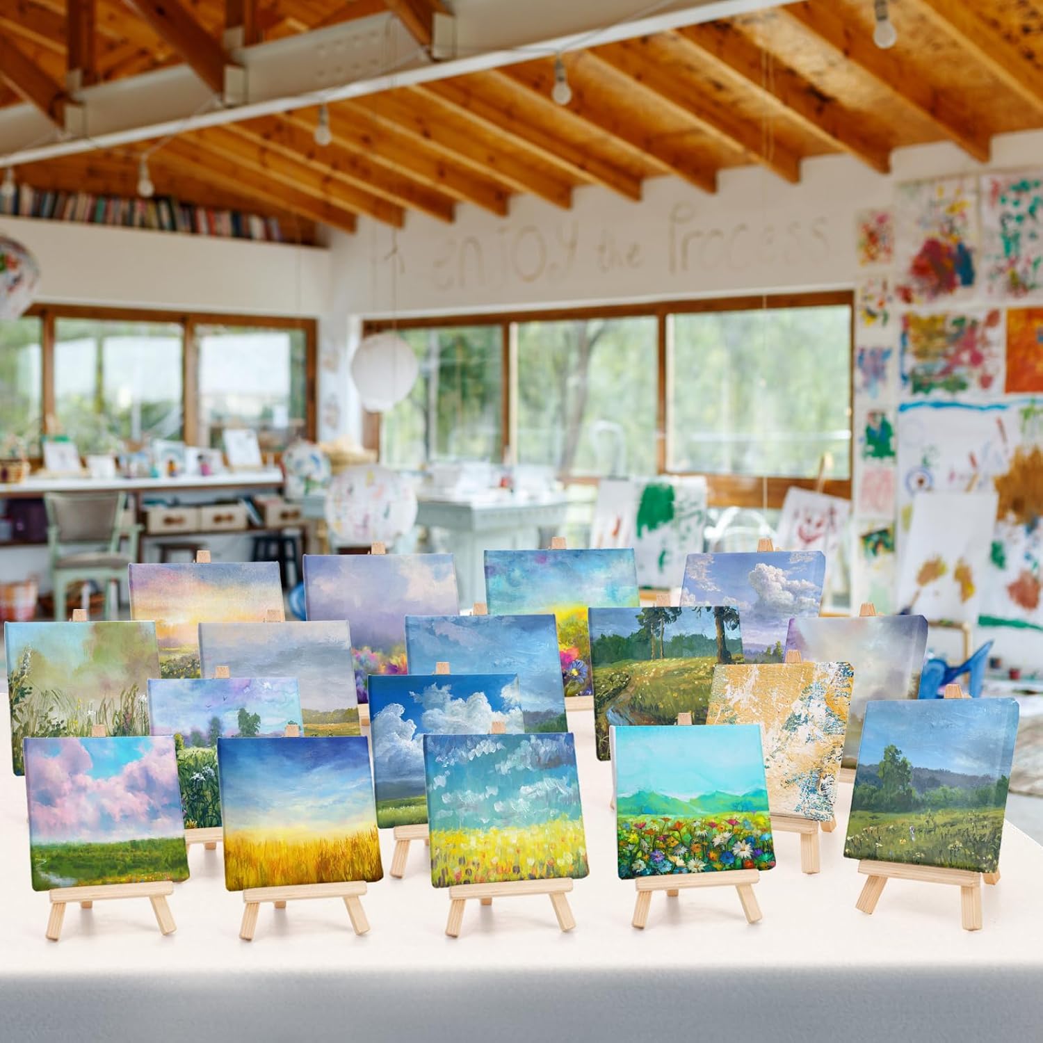 Tosnail 24 Pack 4x4 Mini Canvas and Easel Set