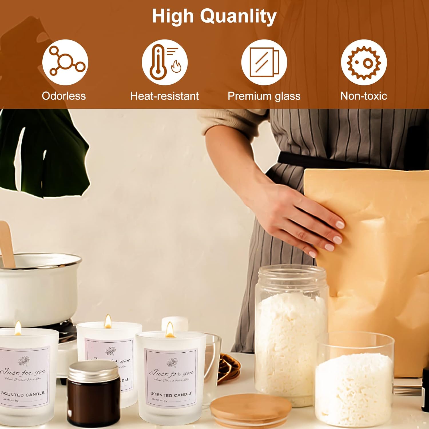 CONNOO 15 Pack Frosted Glass Candle Jars with Bamboo Lids