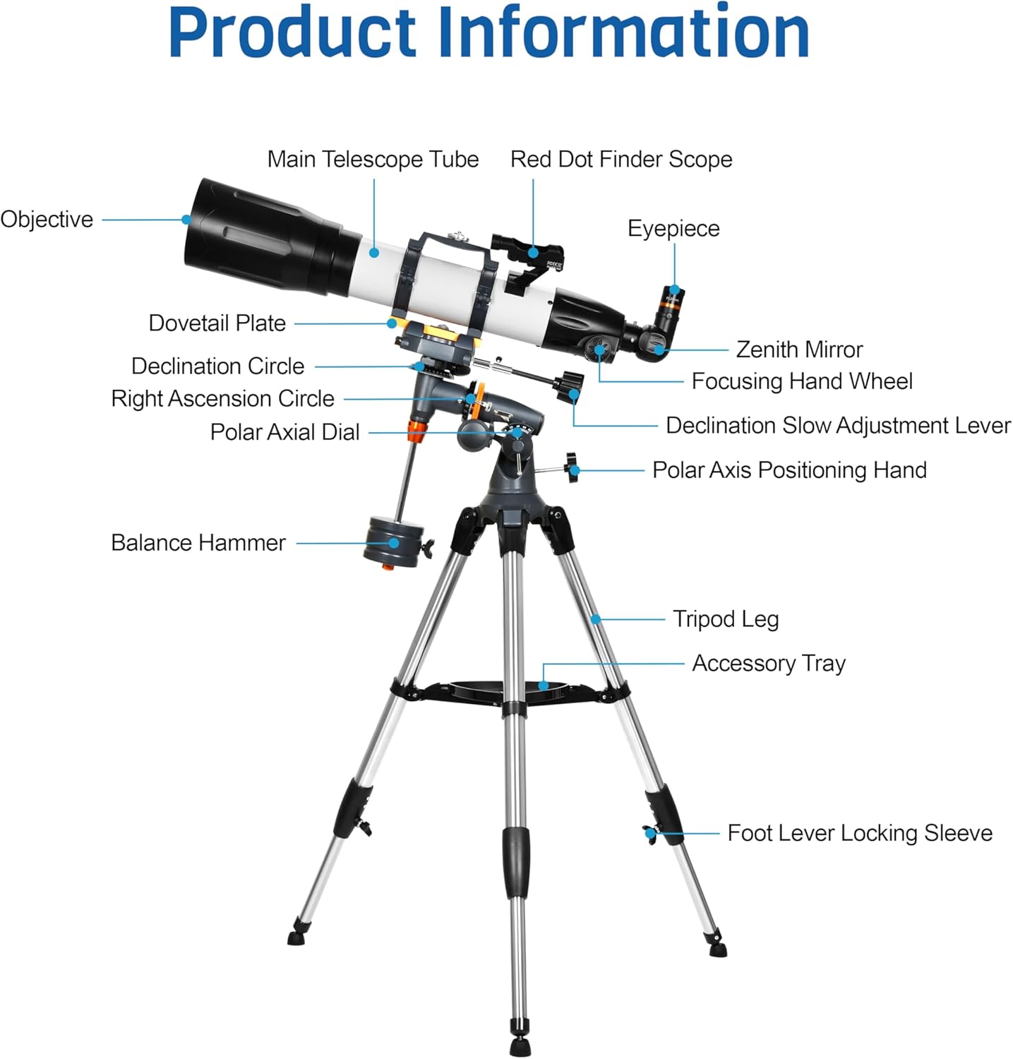 AOMEKIE 650mm Refractor Telescope with EQ Mount and Accessories