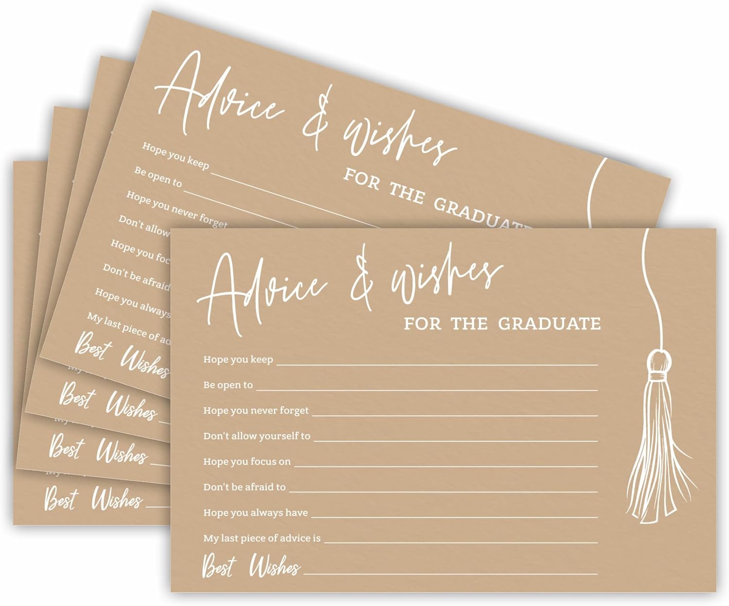 30 Pcs Graduation Advice Cards Set - Minimalist Brown Tassel Design