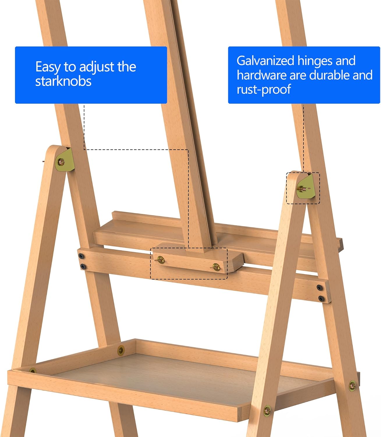 Solid Beech Wood Floor Easel with Storage Plate