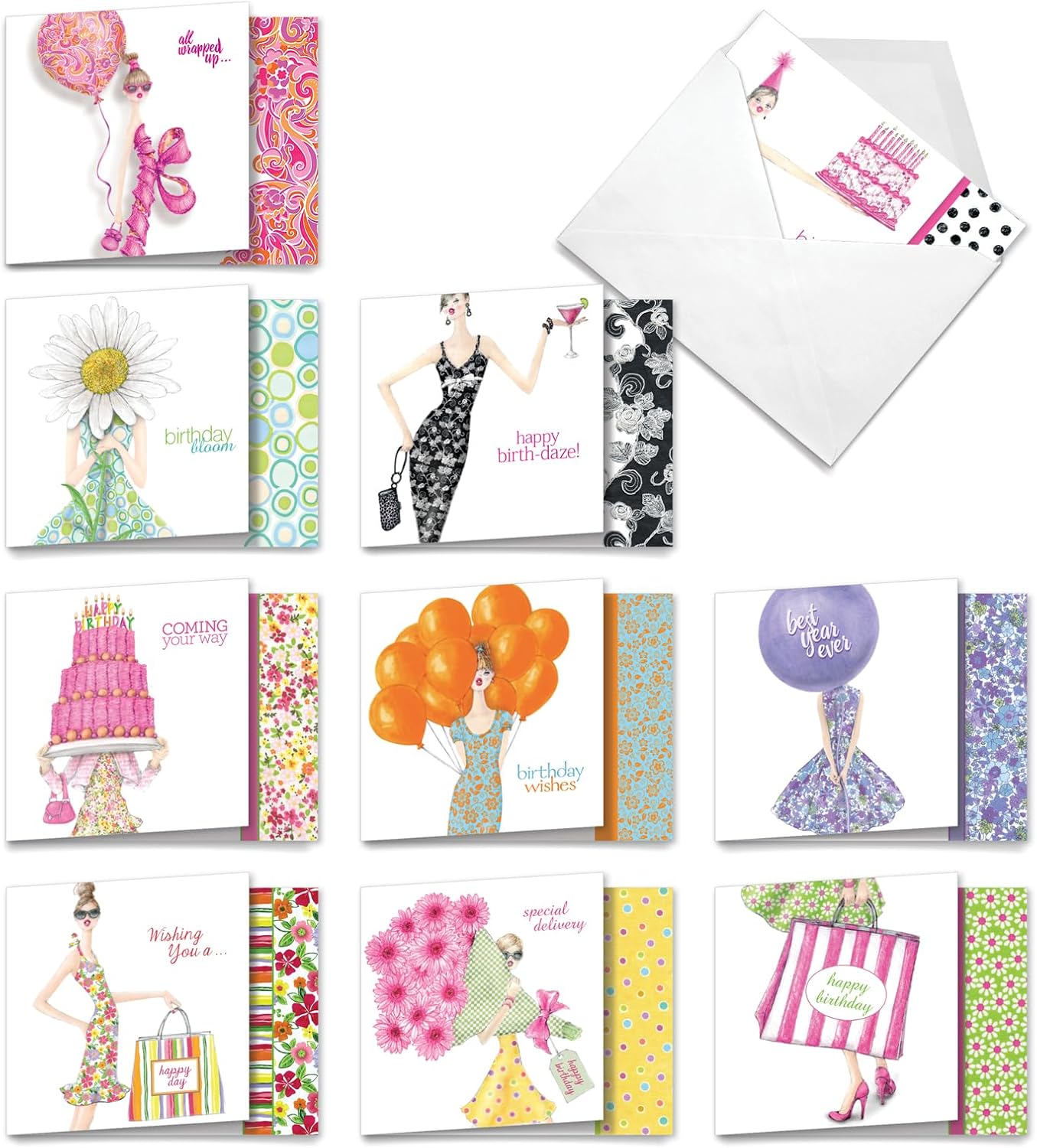 The Best Card Company - 10 Birthday Note Cards Boxed for Women