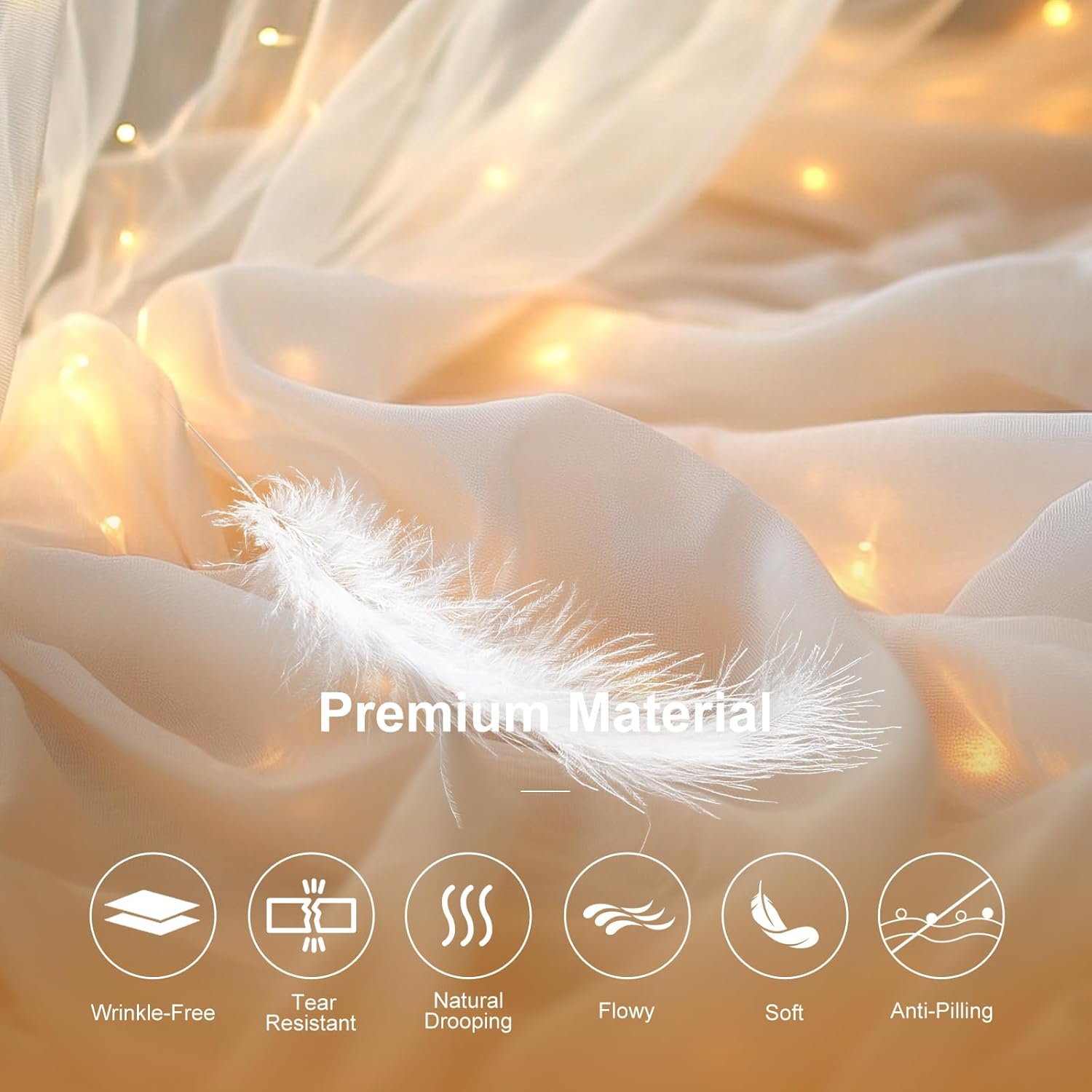 HOLITS Tulle Curtain Backdrop with 300 LED Fairy Lights 10ft x 10ft White