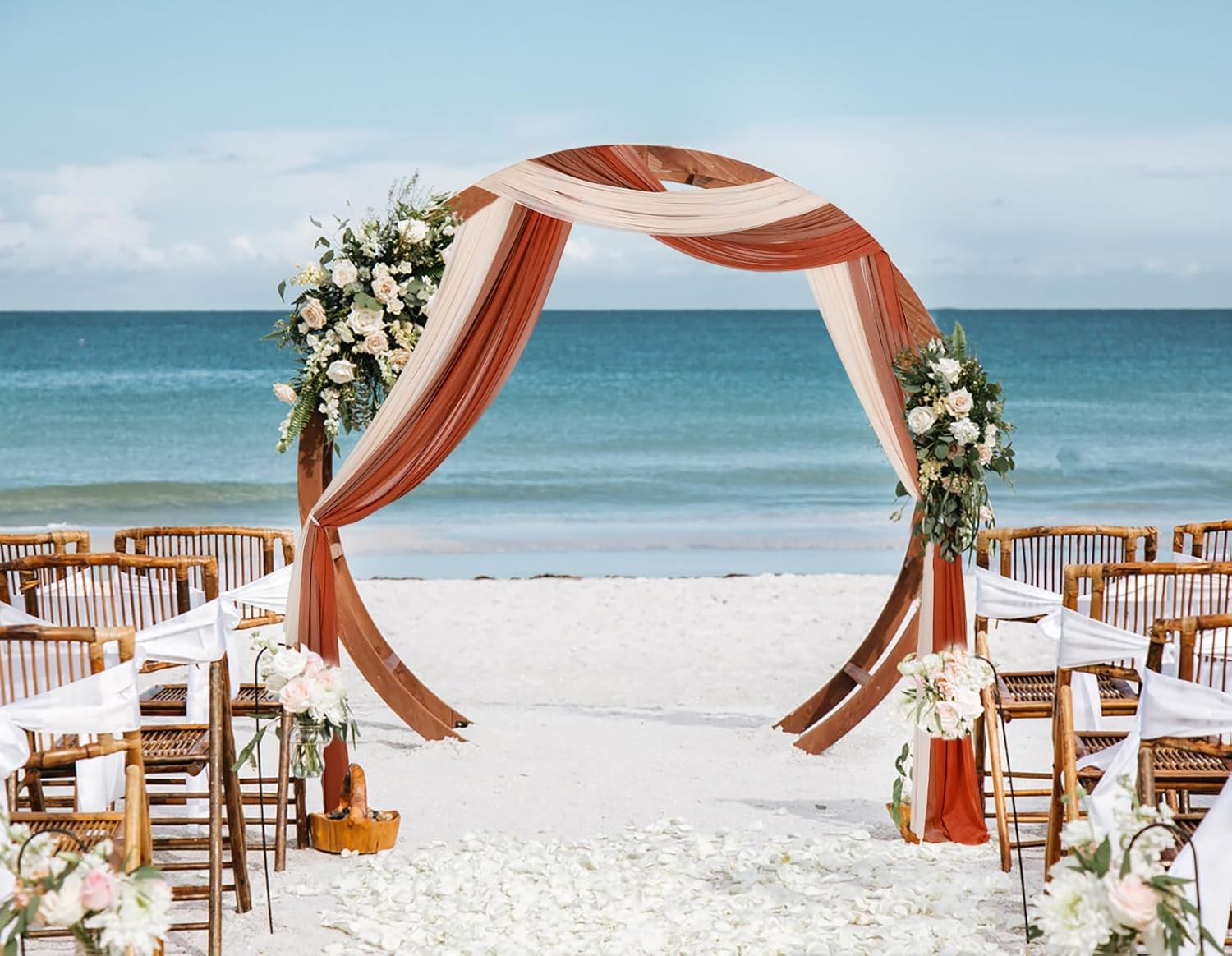 DearHouse 3 Panel Wedding Arch Draping Fabric 295 x 18ft Pearl Sheer Drapes