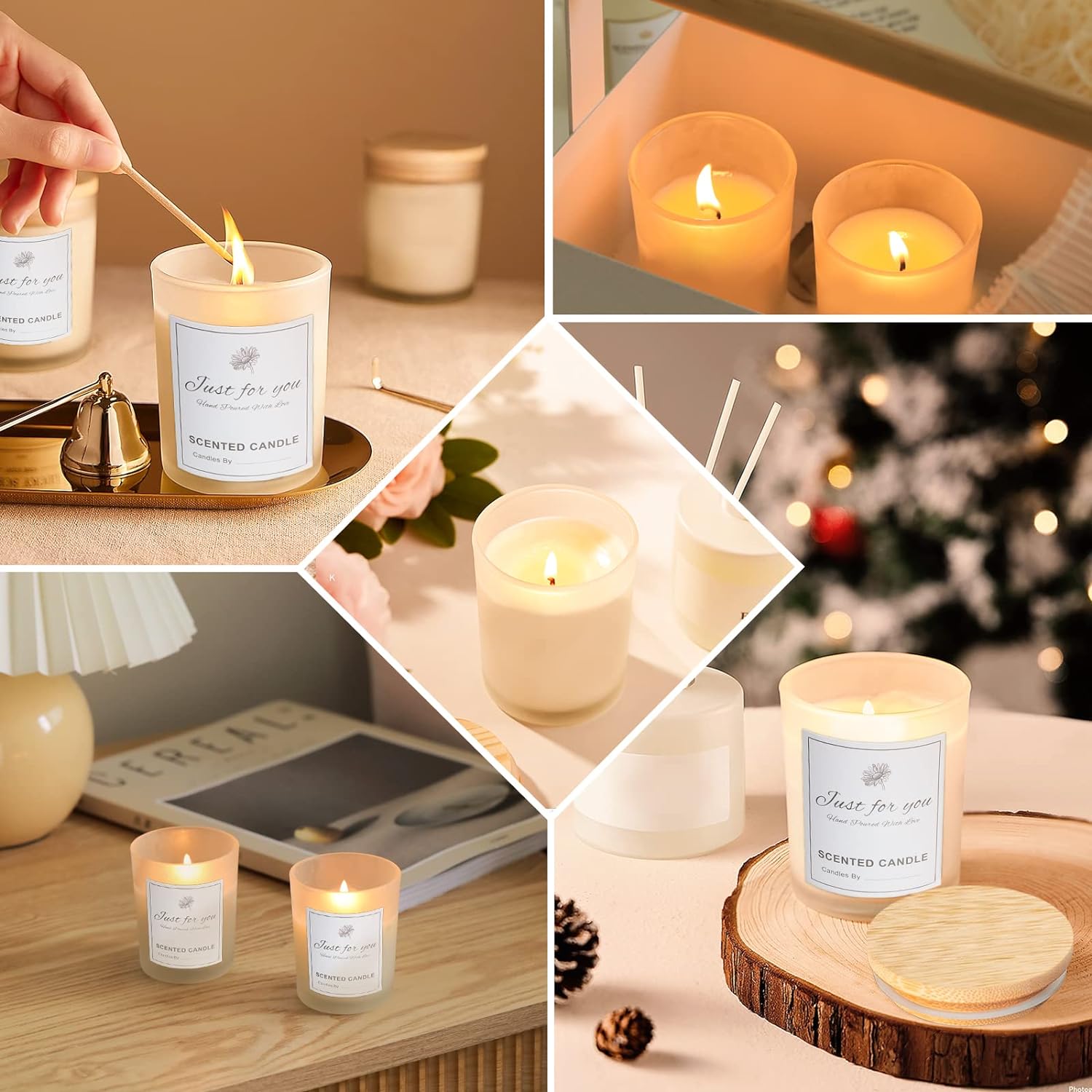 CONNOO 15 Pack Frosted Glass Candle Jars with Bamboo Lids