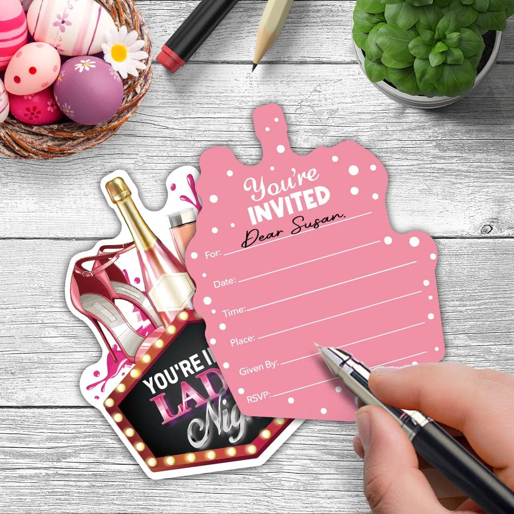 RZHV 15 Pack Pink High Heels Party Invitation Cards with Envelopes