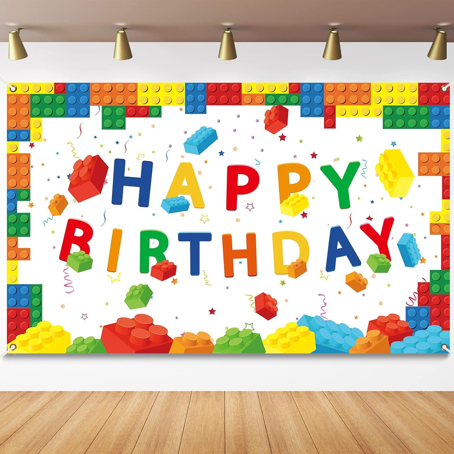Chiazllta Happy Birthday Blocks Banner for Kids Boys Girls White Background