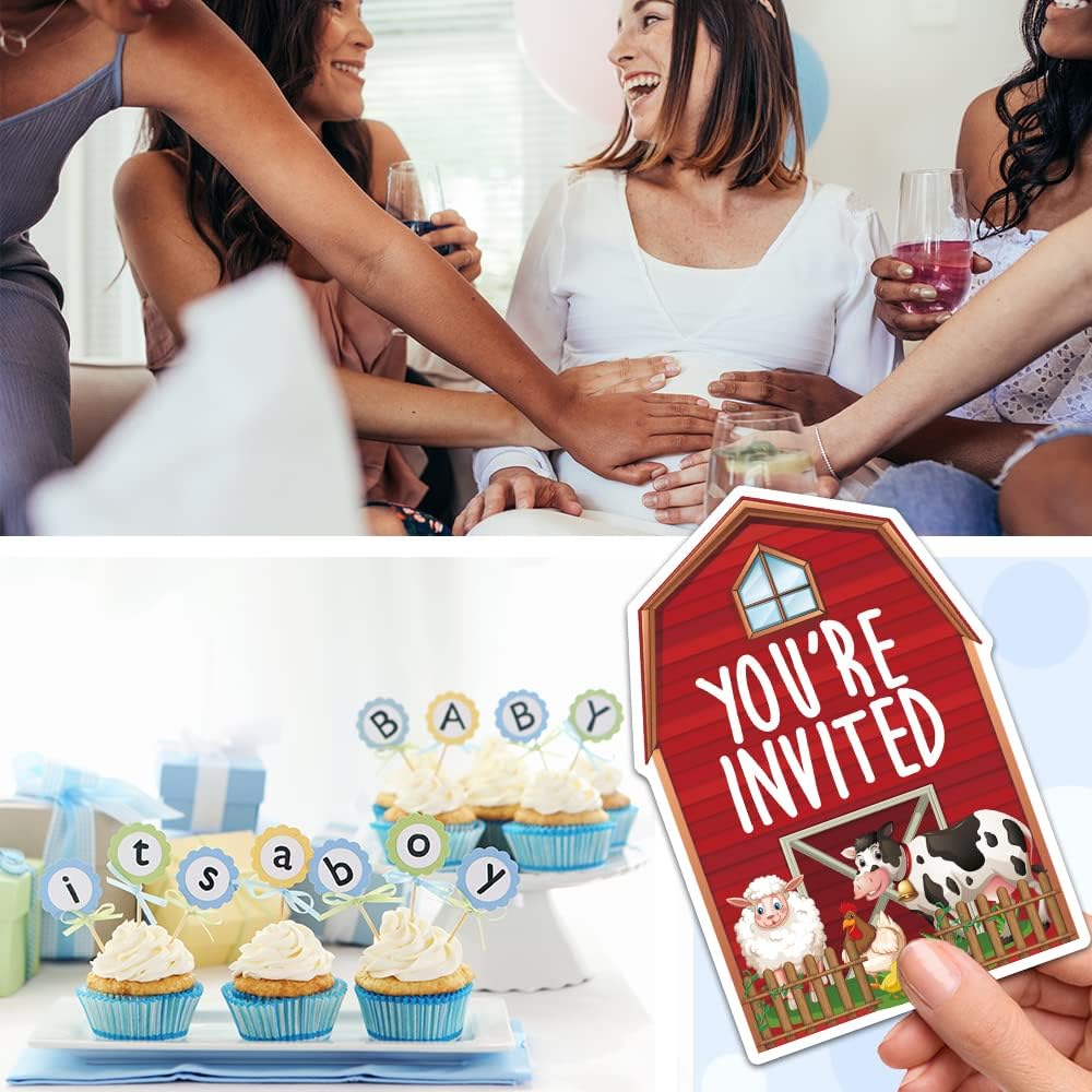 RZHV 15 Pack Farm Animal Shaped Invitations With Envelopes