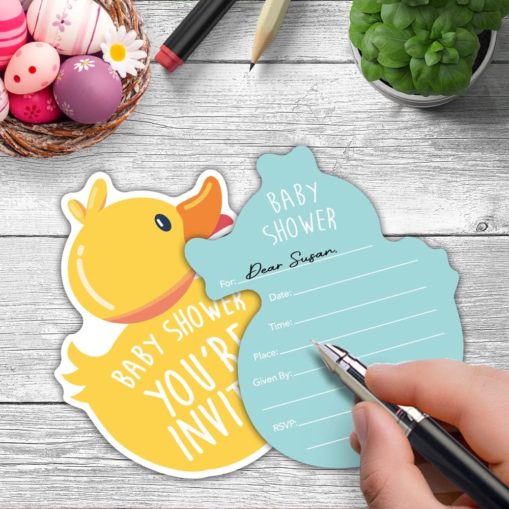 RZHV 15 Pack Yellow Ducky Party Invitations With Envelopes