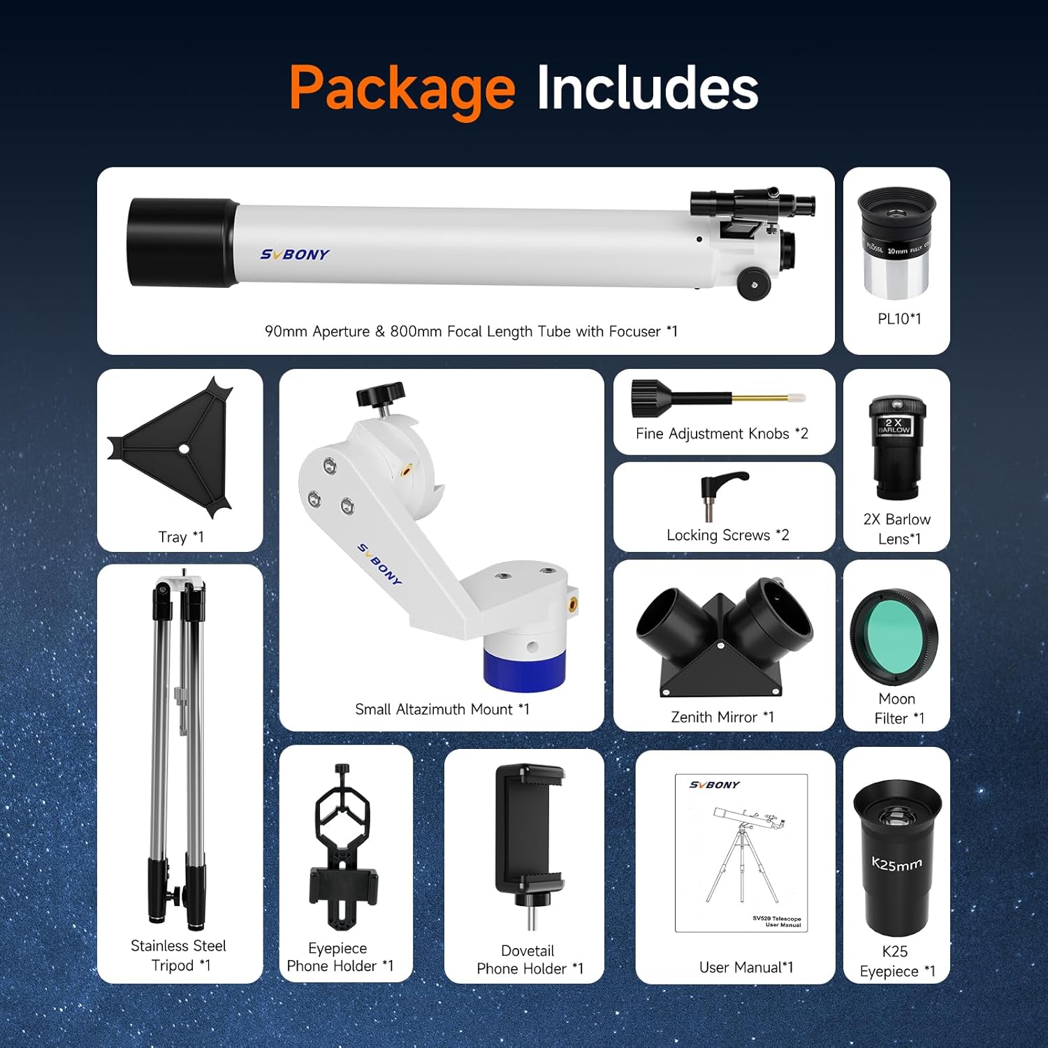 SVBONY SV520 High-Powered Refractor Telescope Kit for Beginners