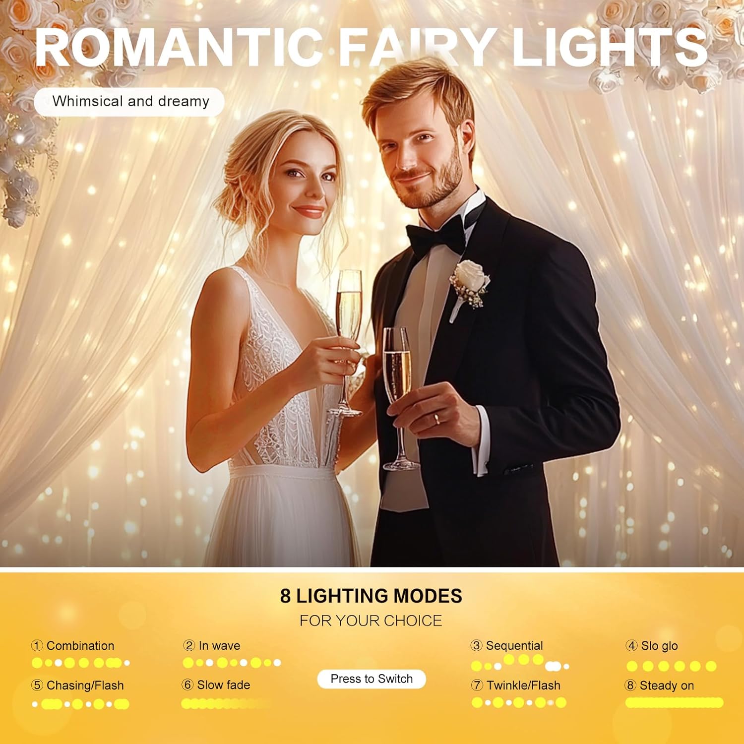 HOLITS Tulle Curtain Backdrop with 300 LED Fairy Lights 10ft x 10ft White
