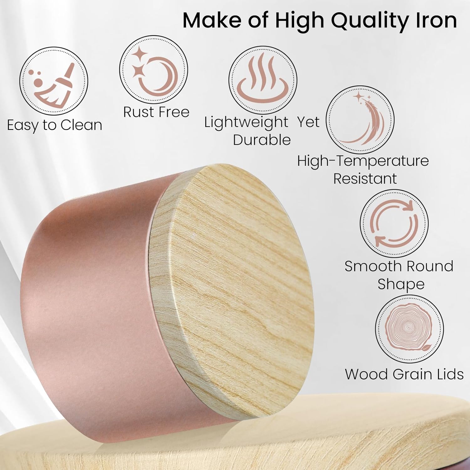 CONNOO 24 Pack Rose Gold Candle Tins with Lids for Candle Making