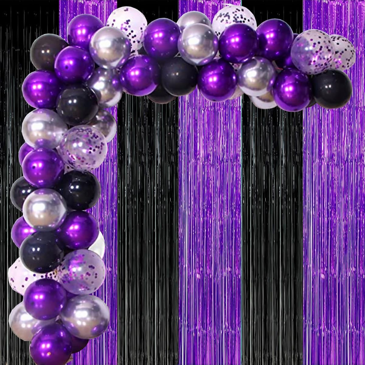 Black Purple Foil Backdrops for Parties 3 Pack
