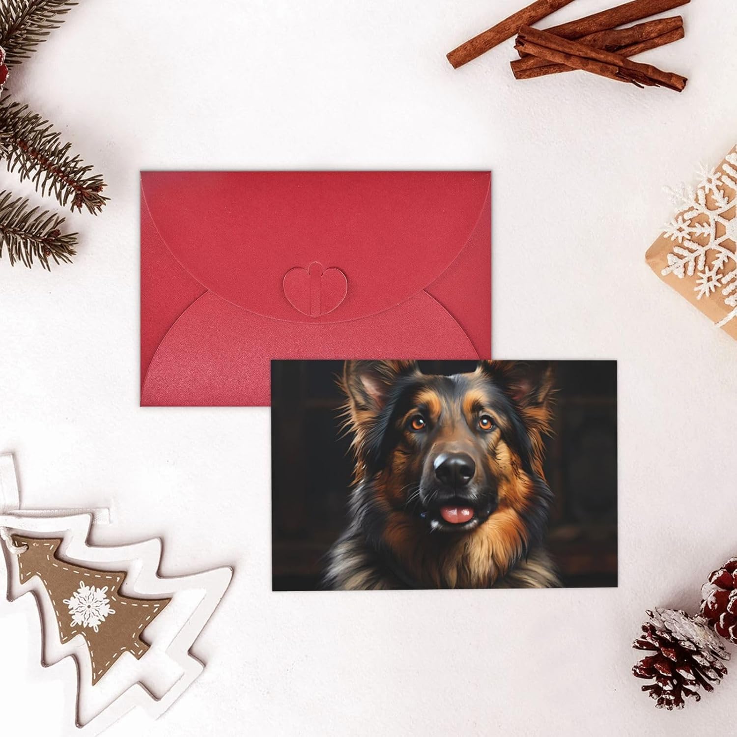 Red Pearlescent Holiday Cards 4x6 German Shepherd Design