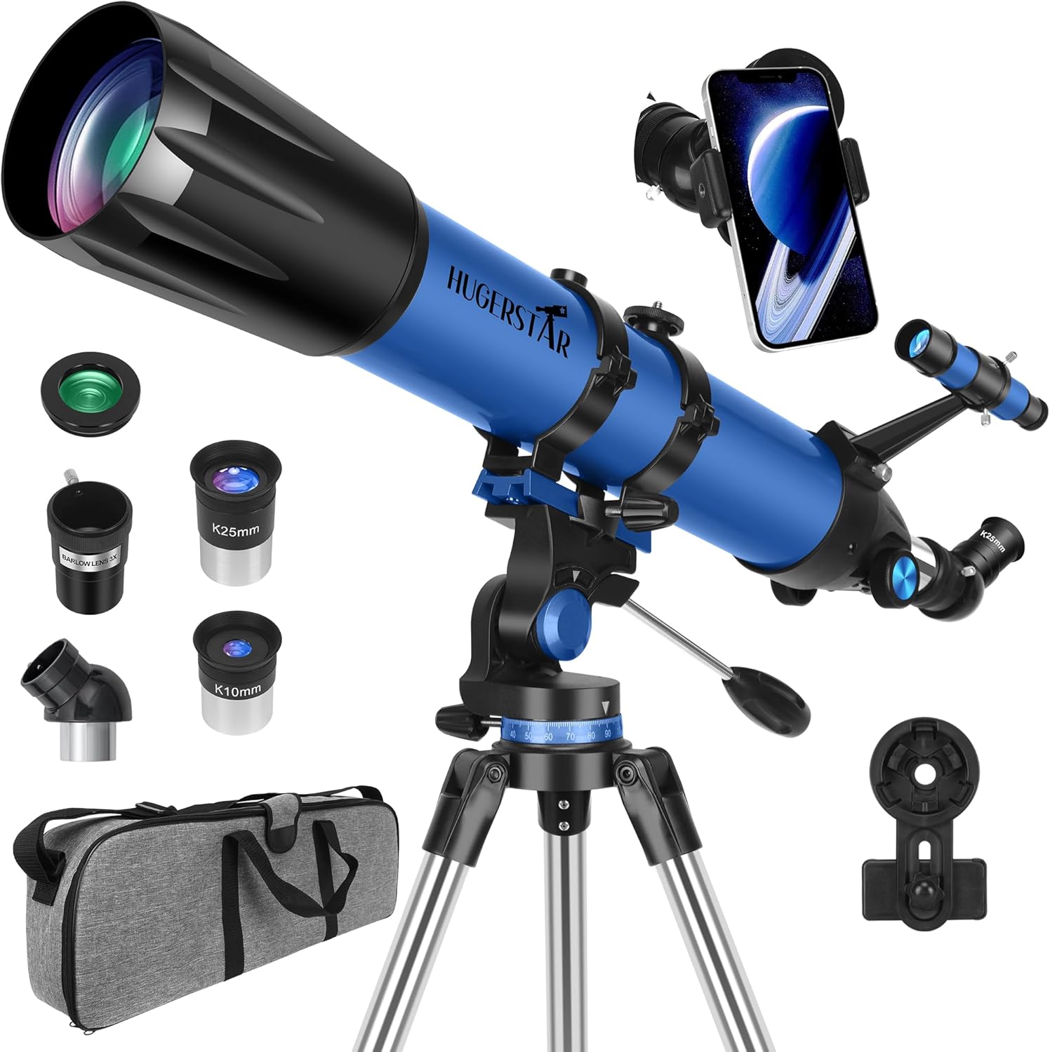 HUGERSTAR High-Powered 90mm Refractor Telescope with AZ Mount and Tripod