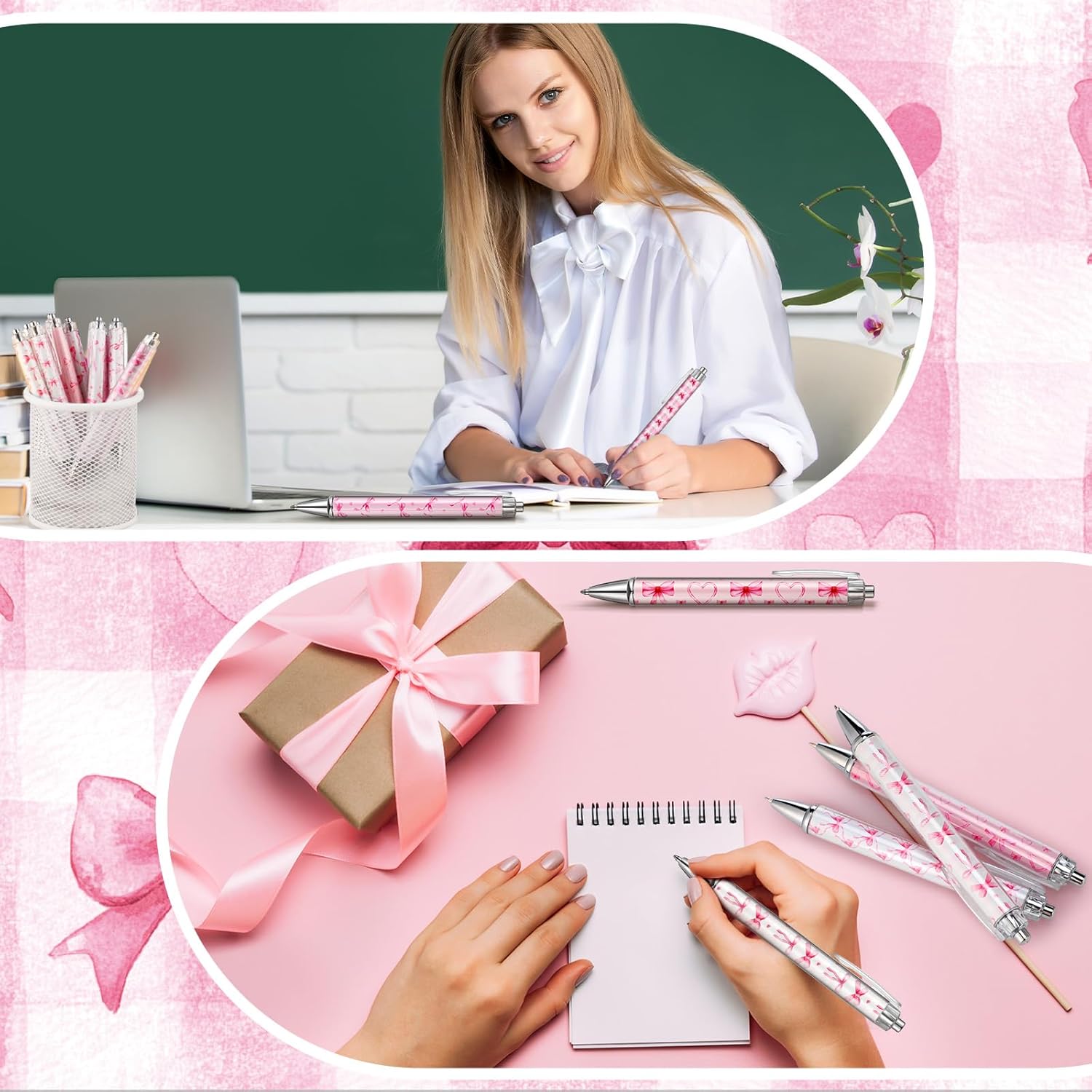 48 Pcs Coquette Pink Bow Ballpoint Pens for Women