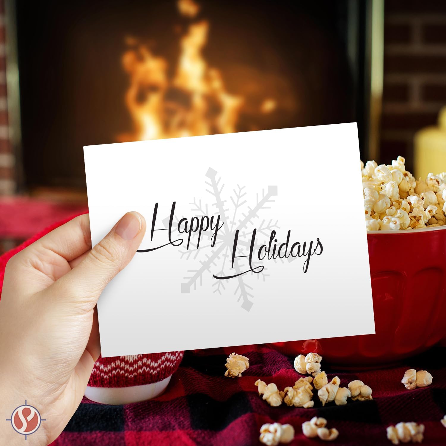 Happy Holidays Elegant White Fold Over Cards with Envelopes 25 per Pack
