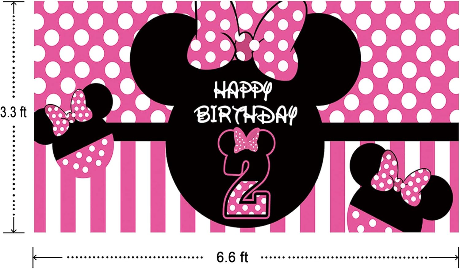 Minnie 2nd Birthday Photo Backdrop - 66 x 33 ft