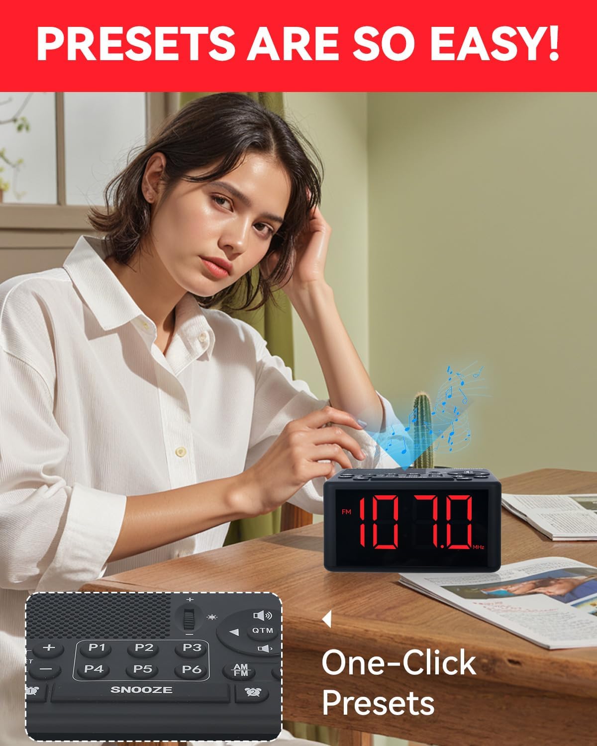Digital Alarm Clock Radio with AMFM Radio and Dual Alarms