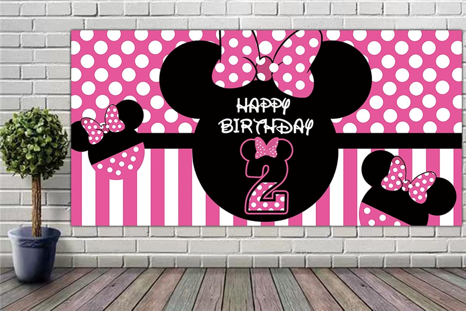 Minnie 2nd Birthday Photo Backdrop - 66 x 33 ft
