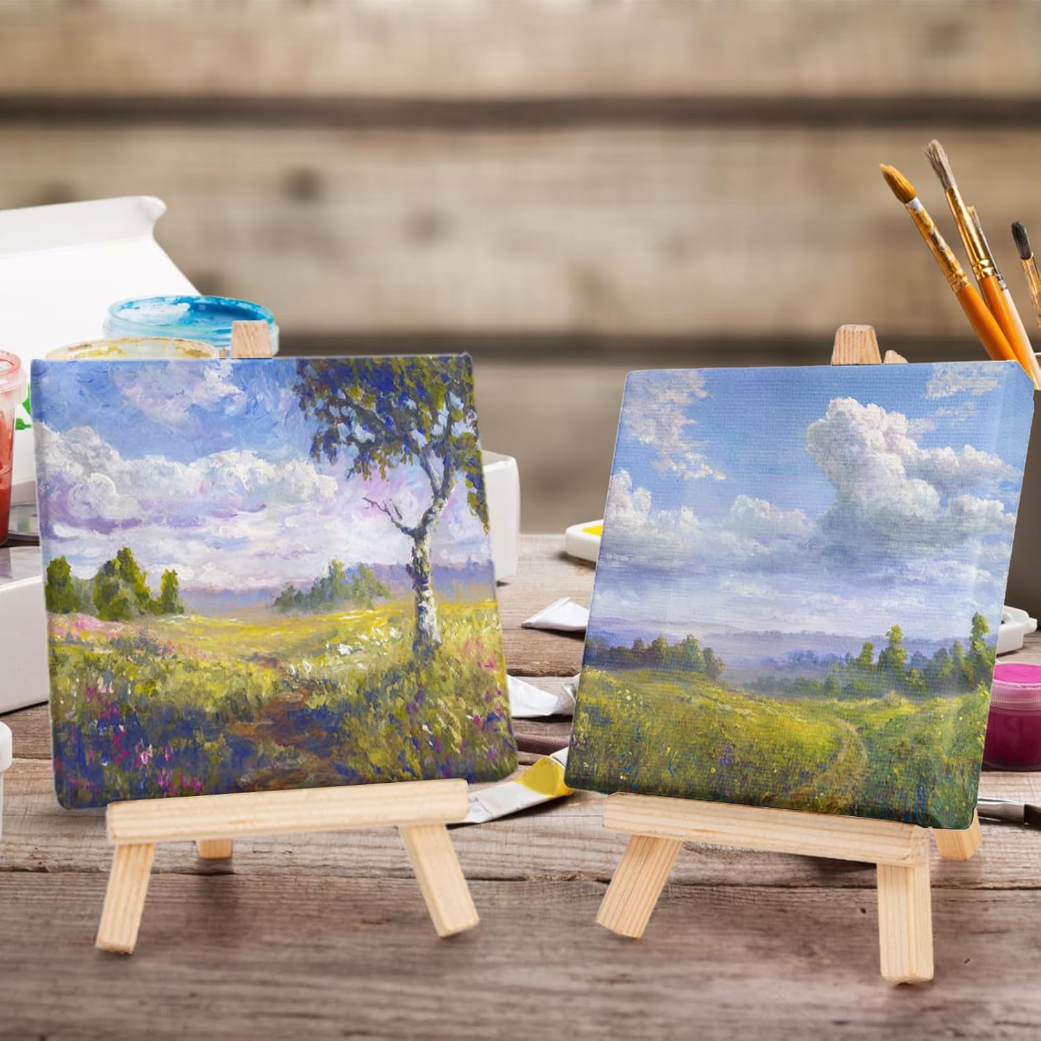 Tosnail 24 Pack 4x4 Mini Canvas and Easel Set