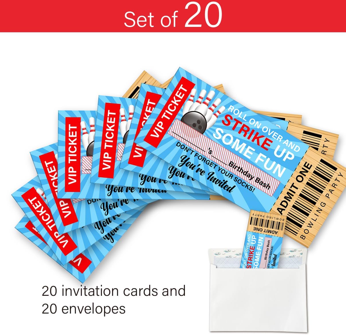 LyoGao 20 Piece Bowling Party Invitation Set with Envelopes