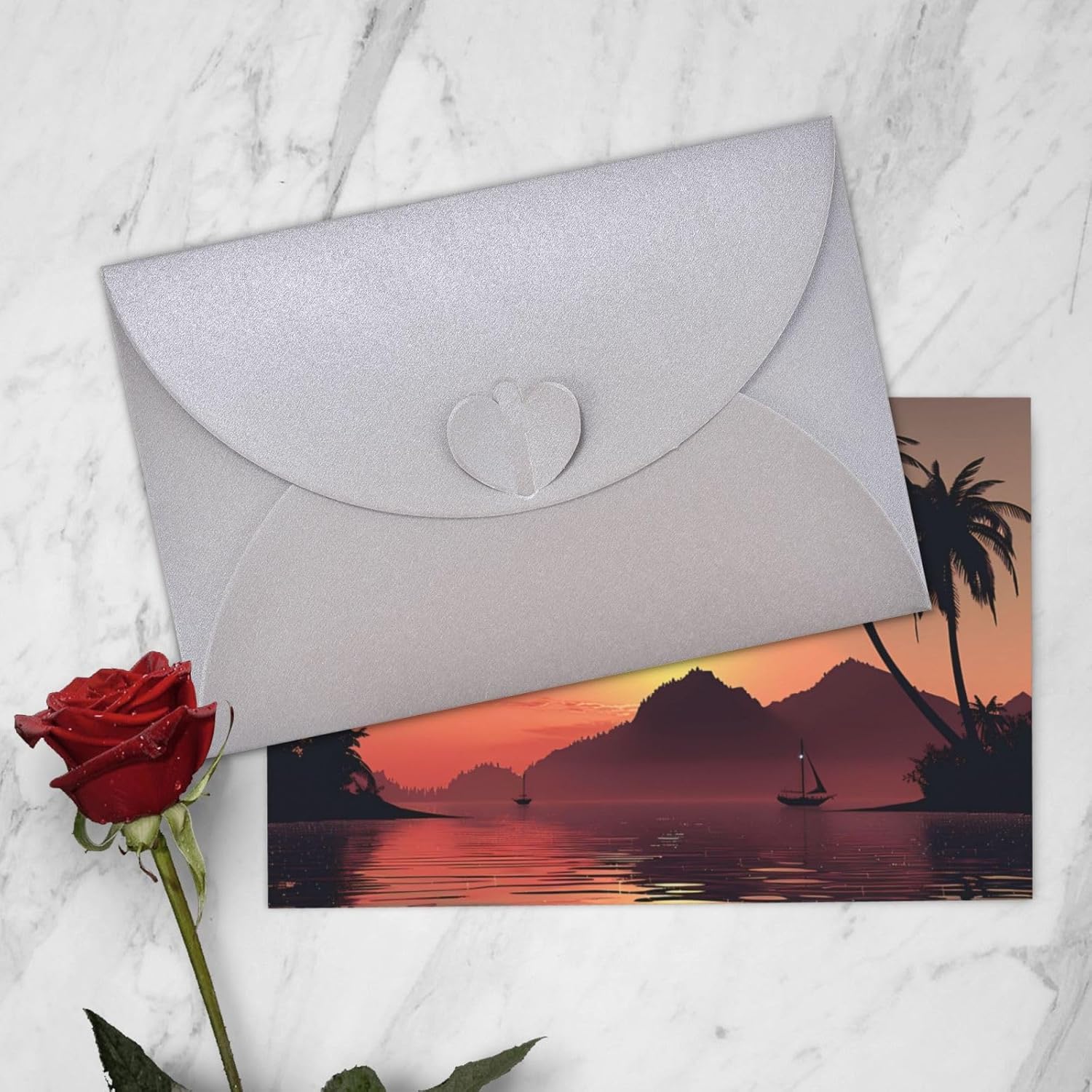 Gray Lake At Sunset Greeting Card with Pearl Luster