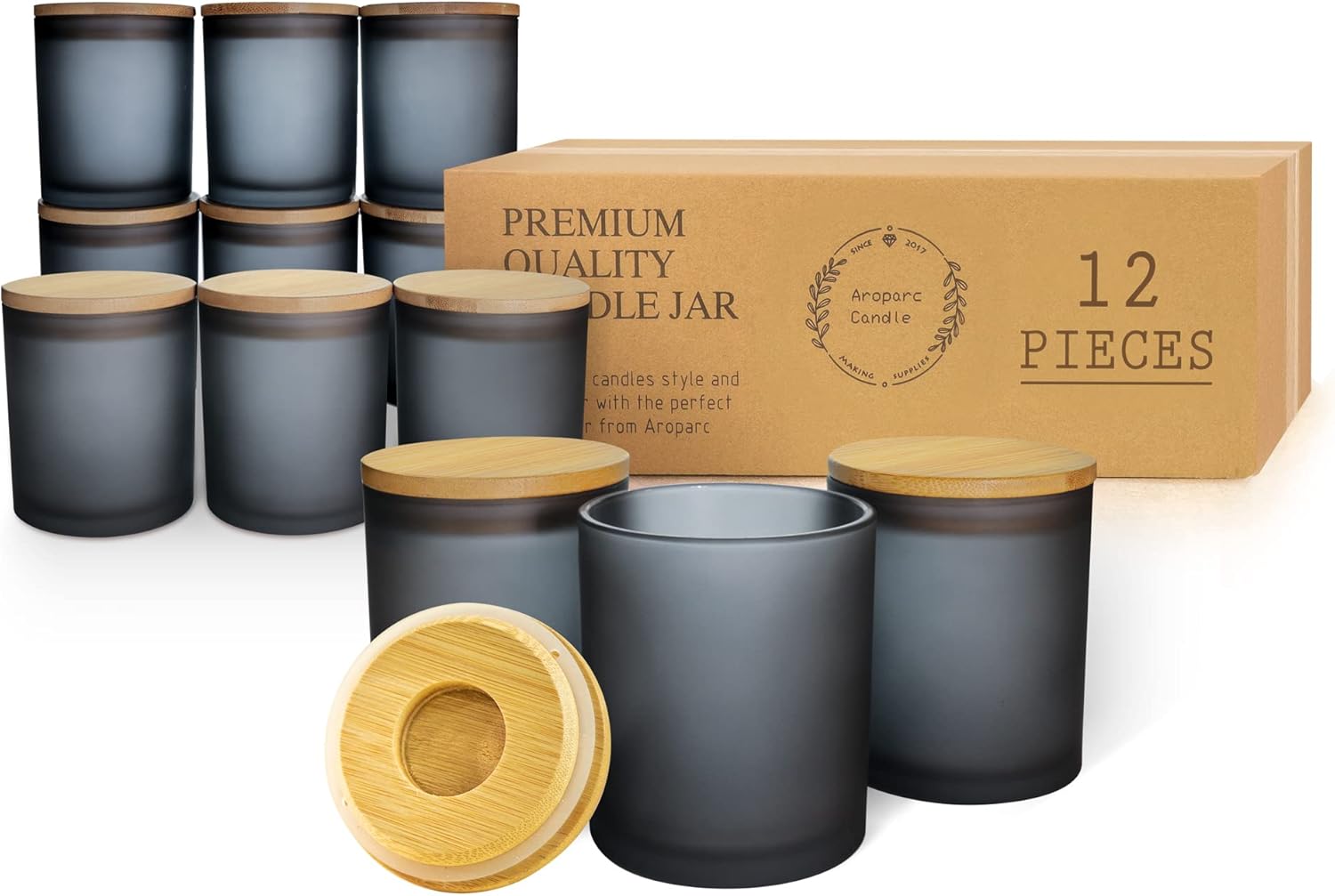 Aroparc 12 Pack Candle Jars with Lids 10oz Frosted Grey Tumblers