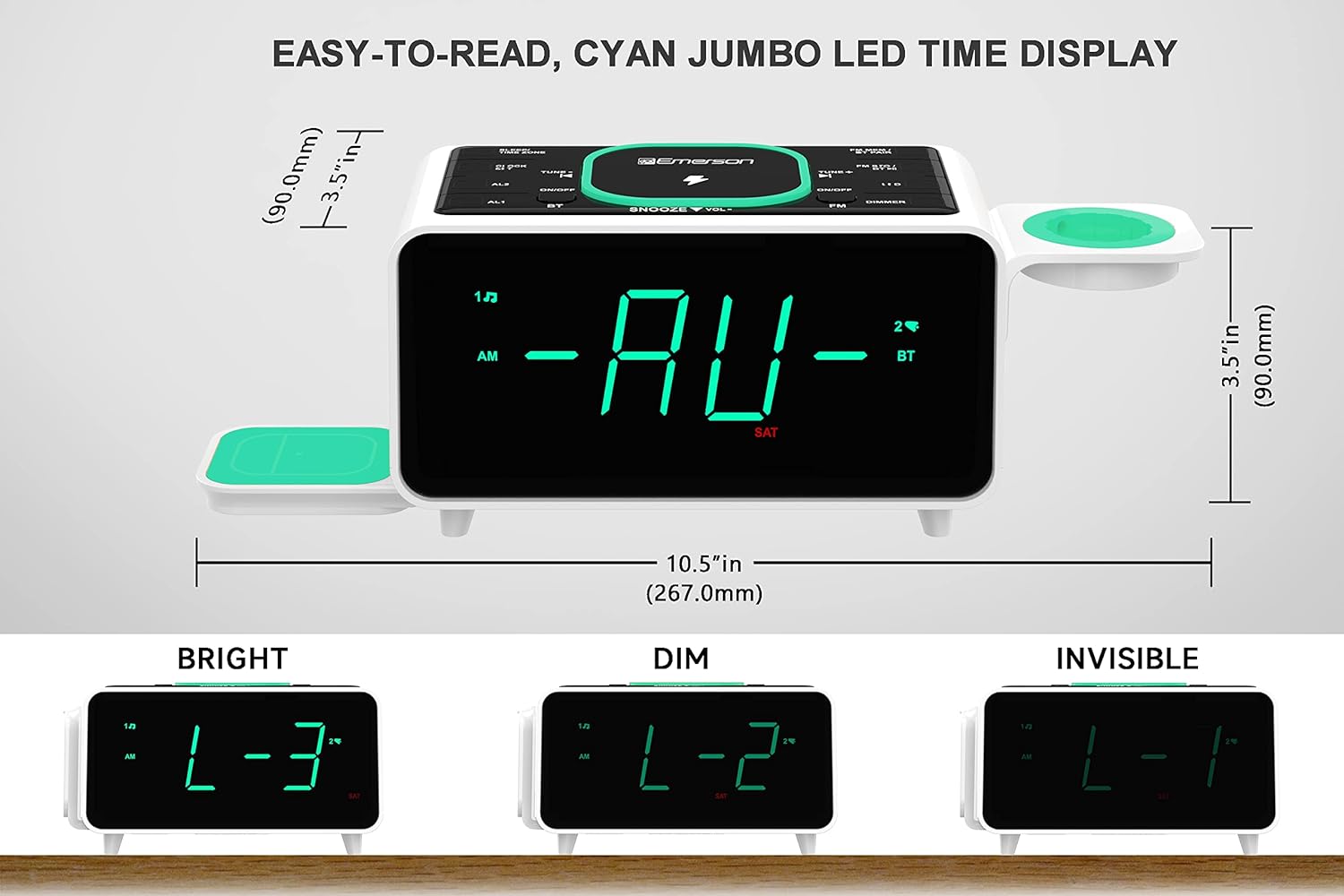 Emerson Smartset Dual Alarm Clock with Wireless Charging and Bluetooth Speaker