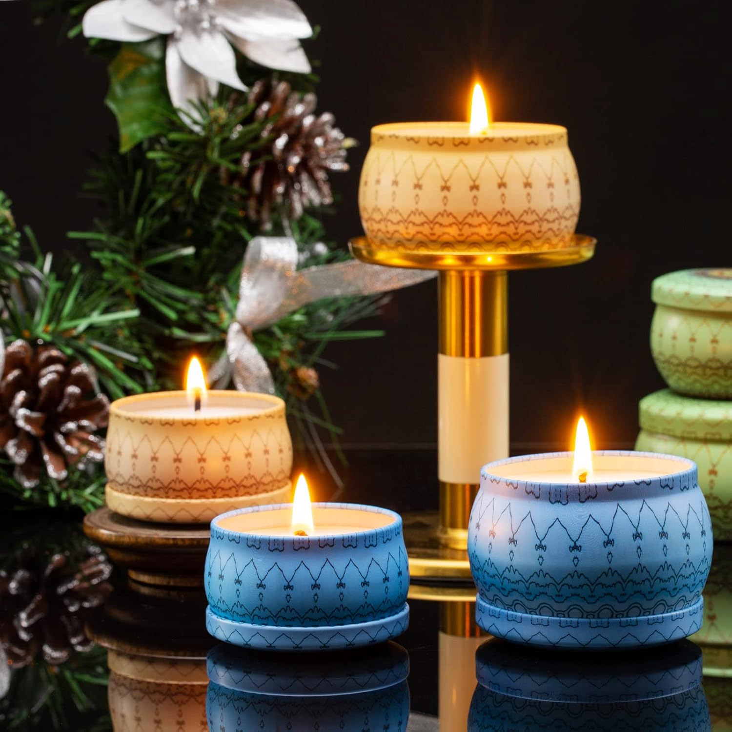 Domivirgo Candle Tins with Lid 16pcs 8 Designs