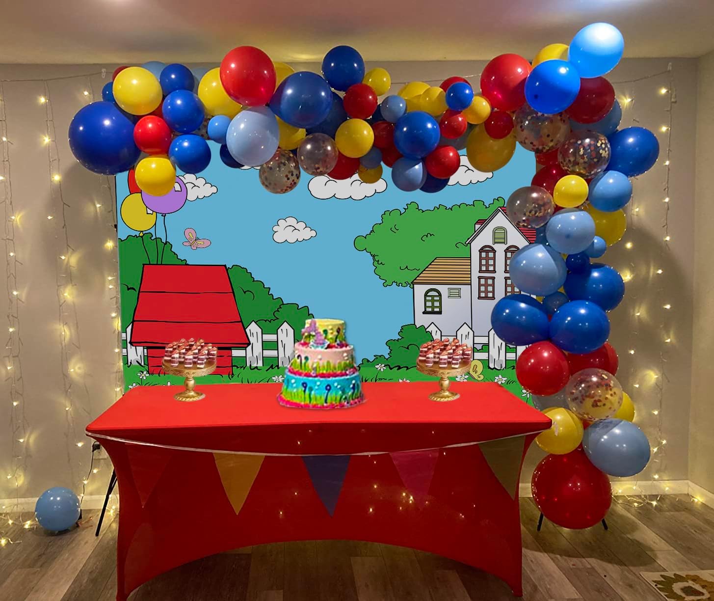 Cute Cartoon Red House Photo Backdrop 5x3 FT