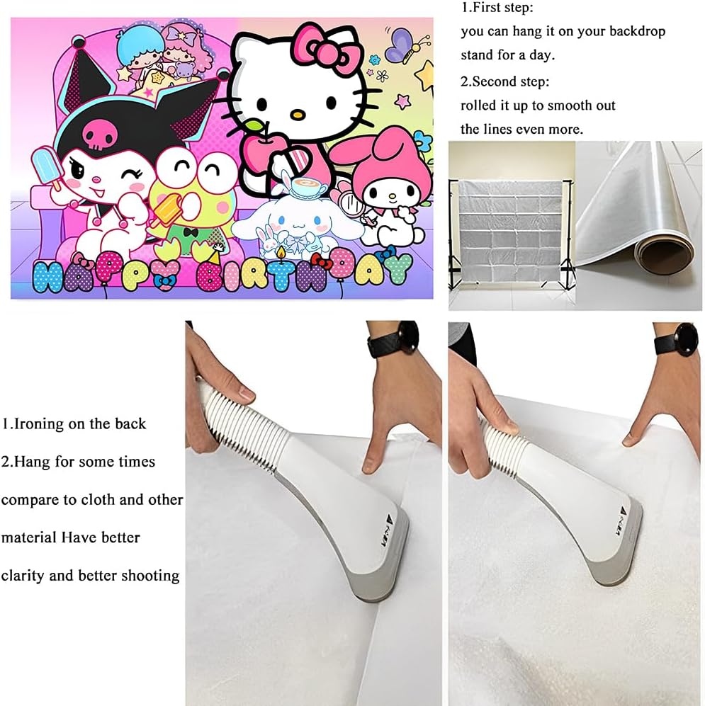 Kawaii Friends Birthday Banner Backdrop for Kids Party Supplies 5x3ft