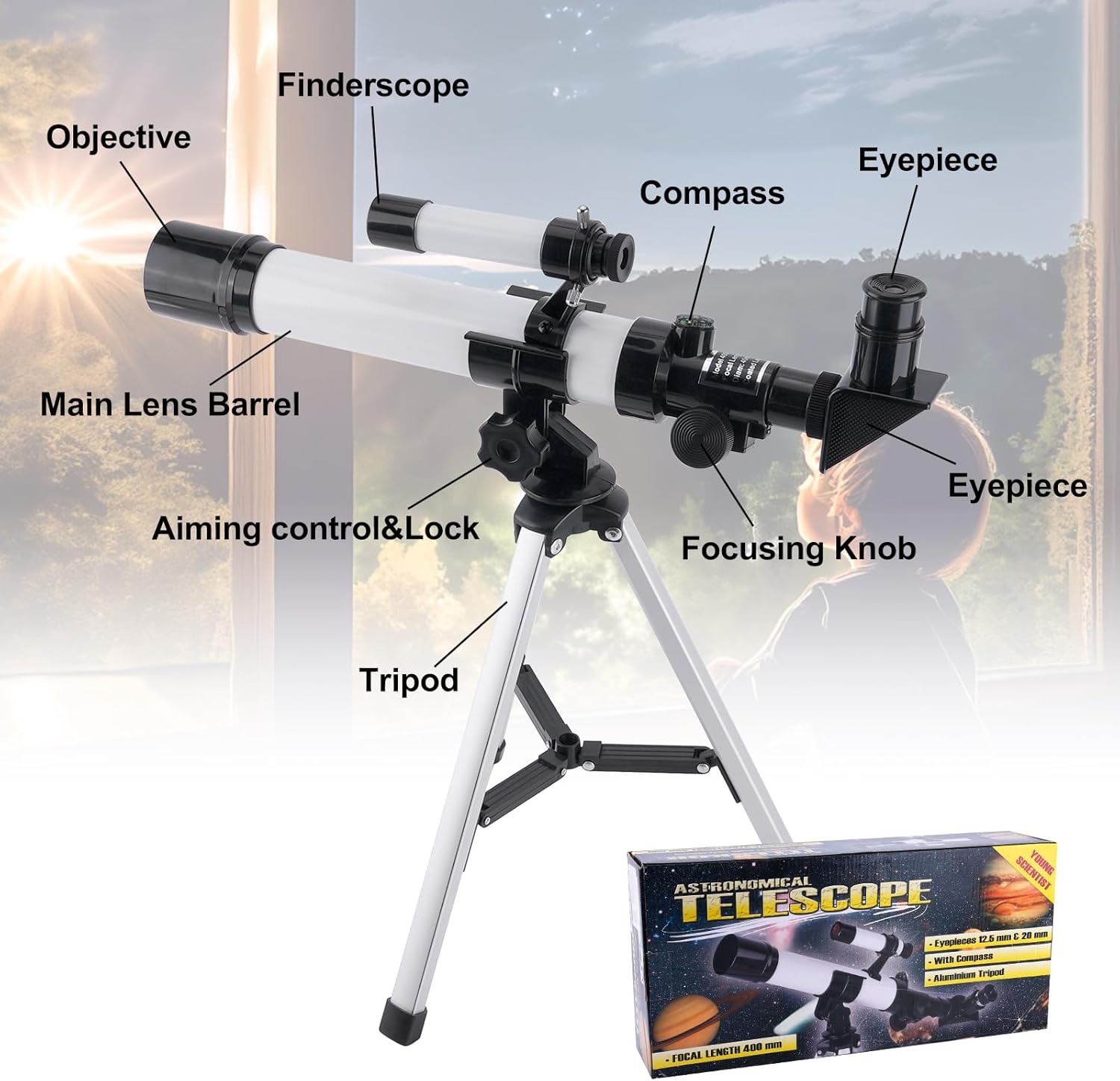 Kids Astronomy Telescope 40mm Refractor with Finder Scope and Tripod