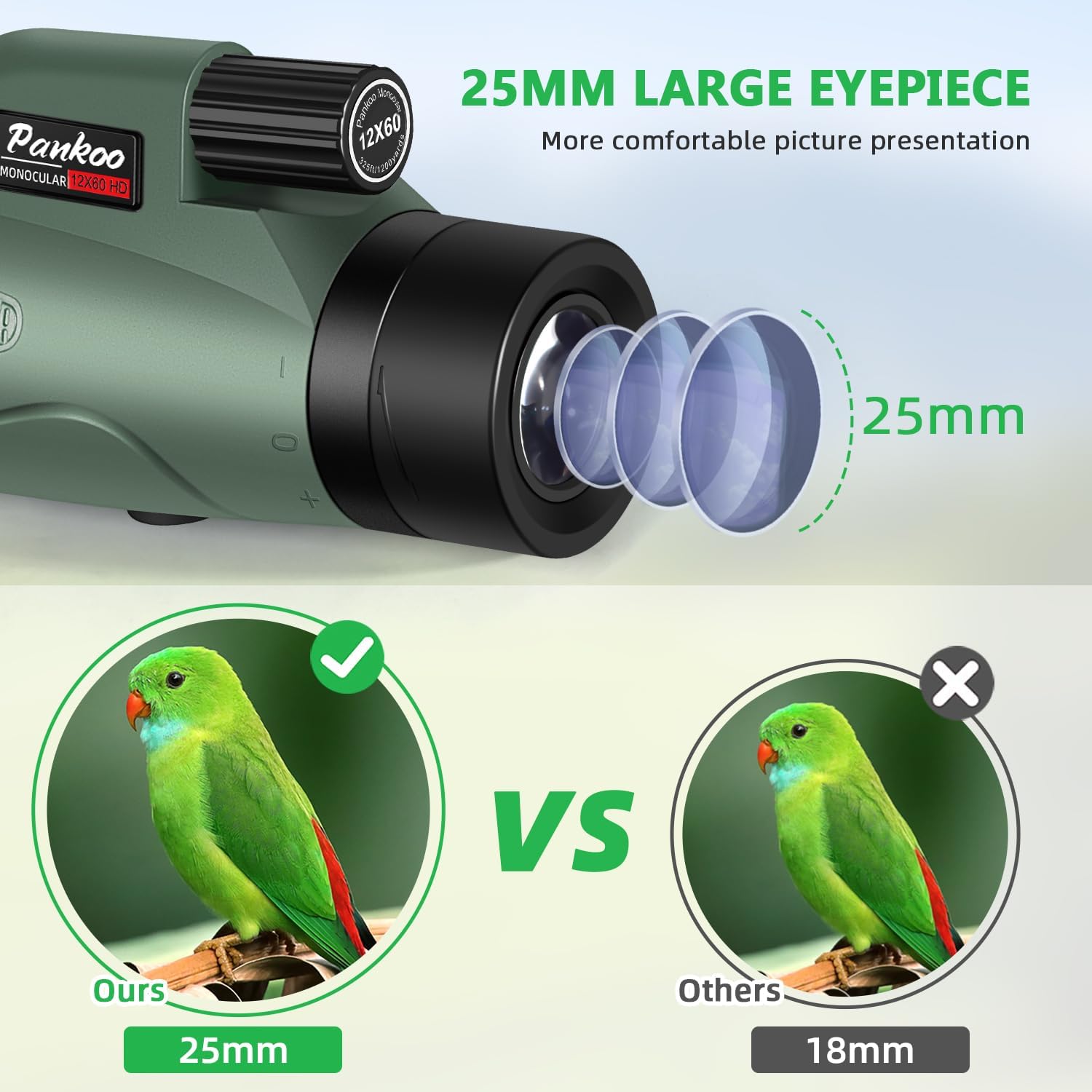 12x60 HD Monocular Telescope with Smartphone Adapter and Tripod Hand Strap