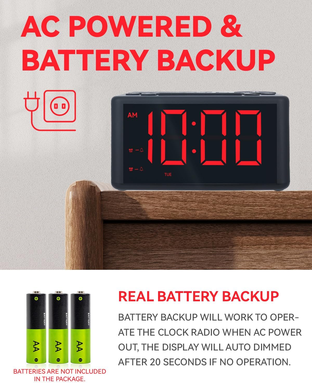 Digital Alarm Clock Radio with AMFM Radio and Dual Alarms
