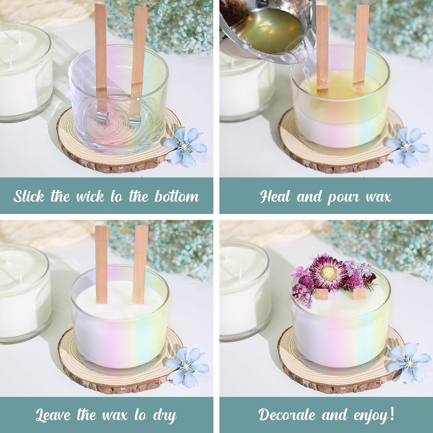 16oz 3 Wick Candle Jars 6 Pack - Glass Containers with Bamboo Lids