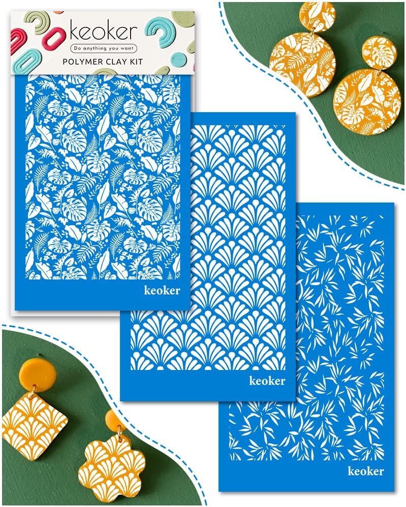 Keoker Reusable Polymer Clay Silkscreen Stencils 3PCS