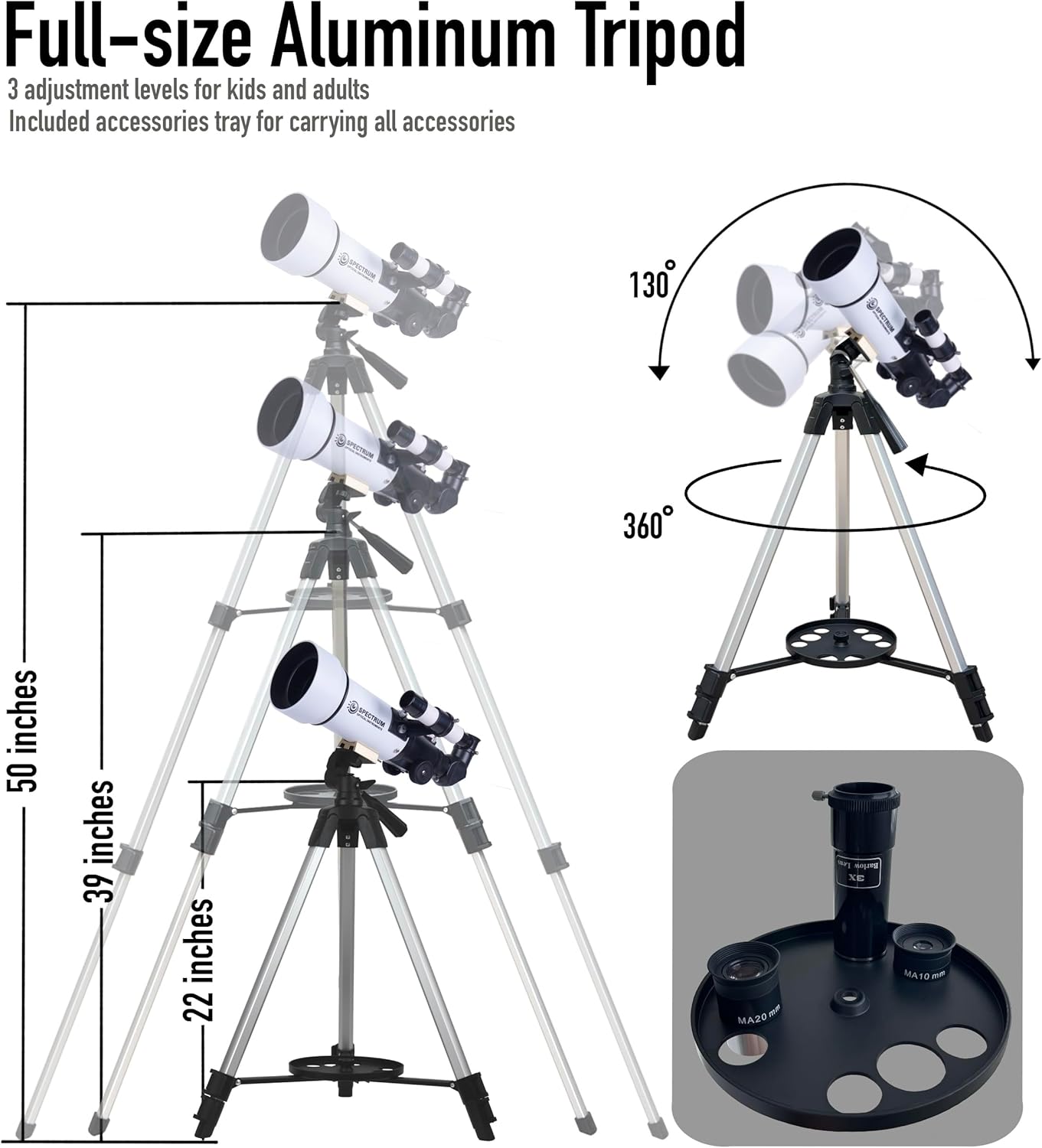 SpectrumOI TourStar 70 AZ Telescope for Adults Astronomy Gifts