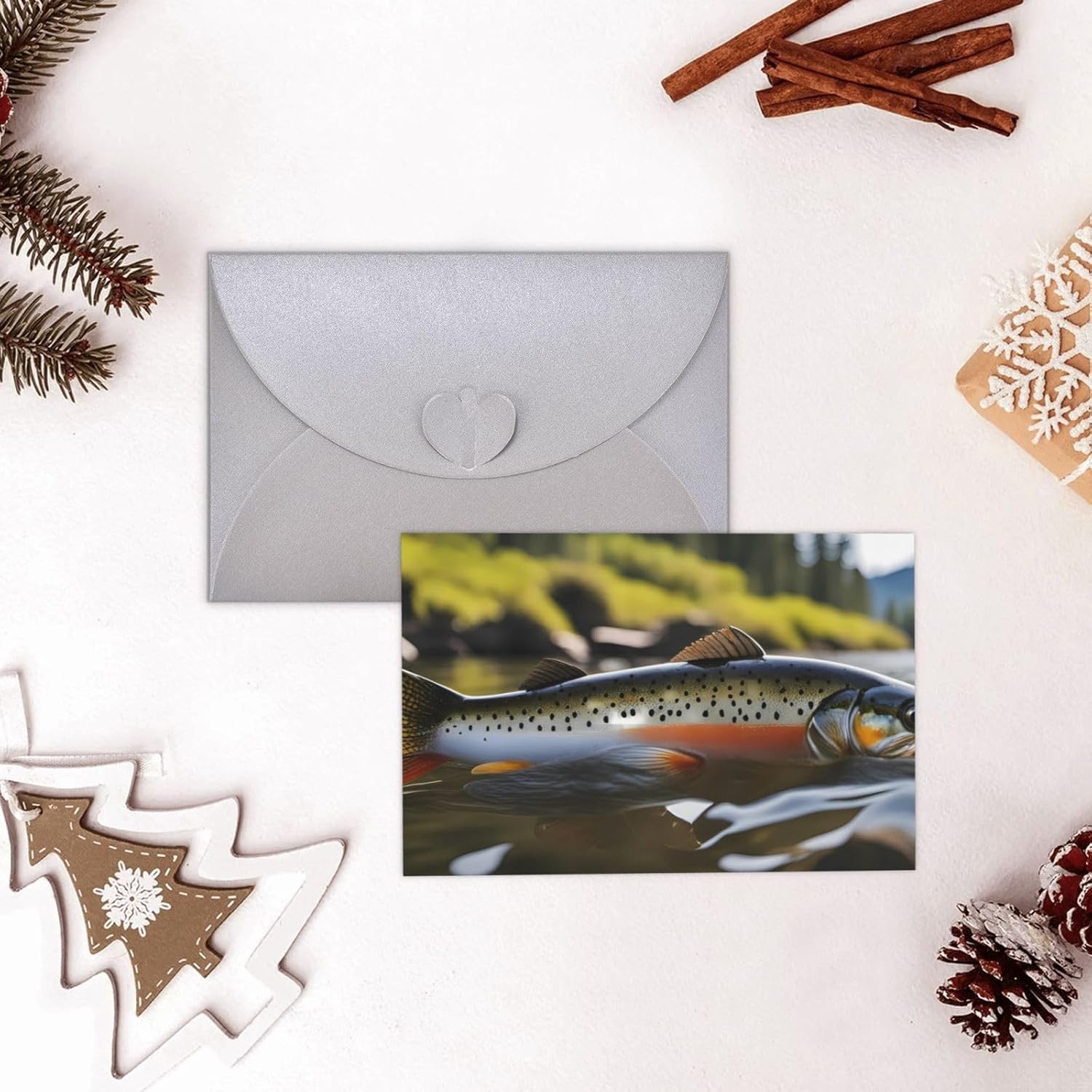 Gray Pearlescent Holiday Cards 4x6 Inch Brook Trout Fly Fishing Print