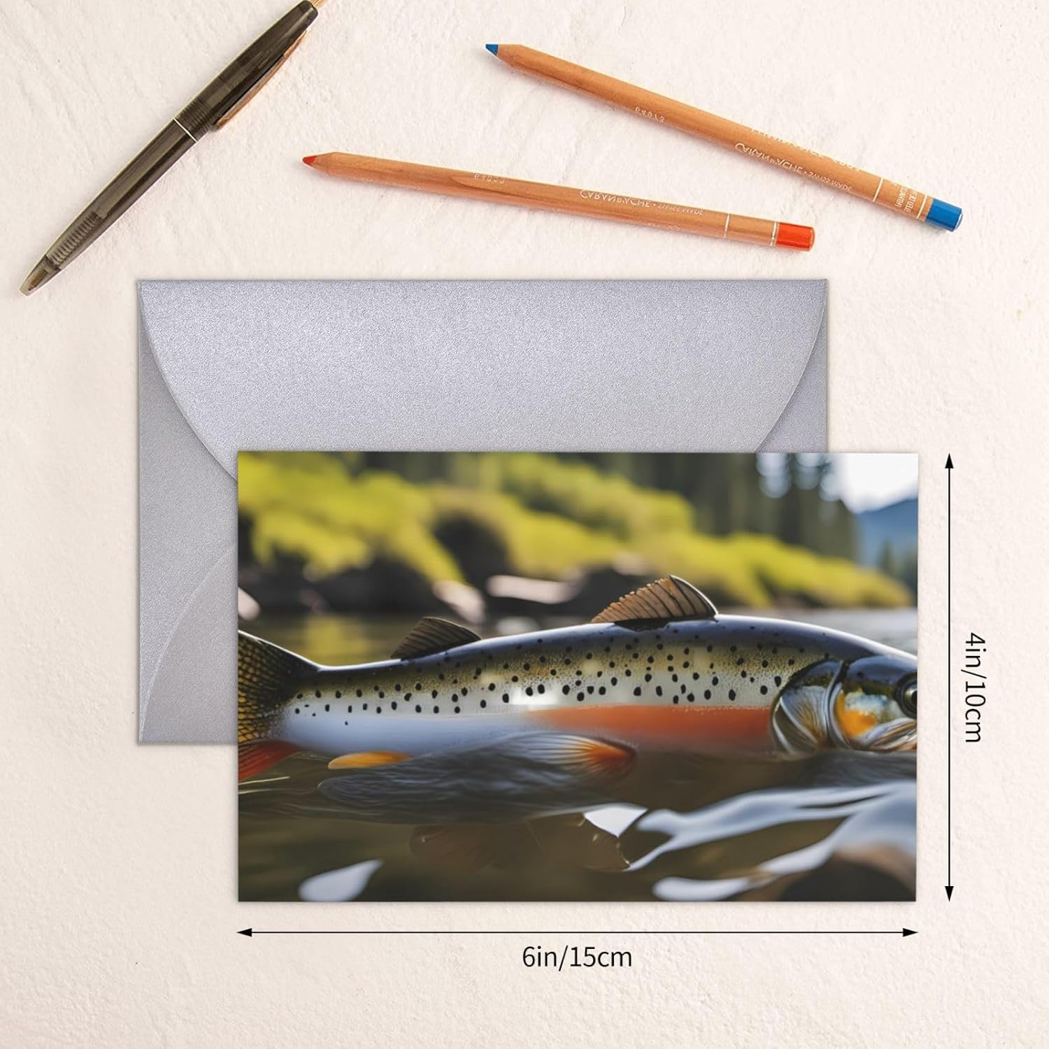 Gray Pearlescent Holiday Cards 4x6 Inch Brook Trout Fly Fishing Print
