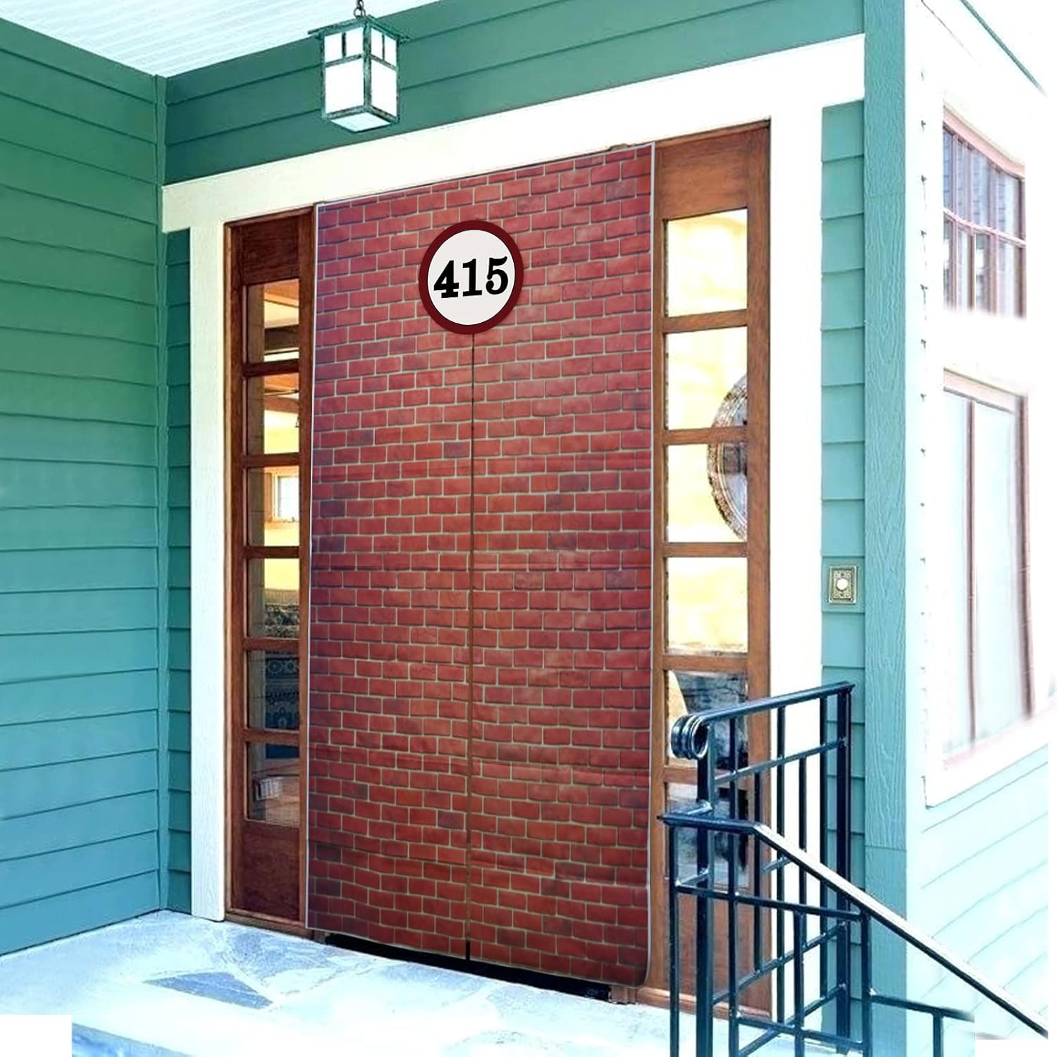 Red Brick Wall Party Backdrop with Door Numbers