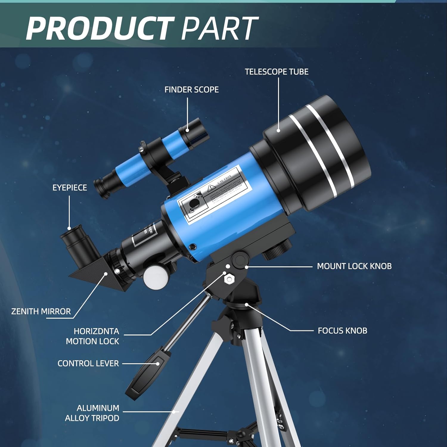 Alkinshue Kids Telescope 70mm 400mm 24-180X AZ Mount with Tripod