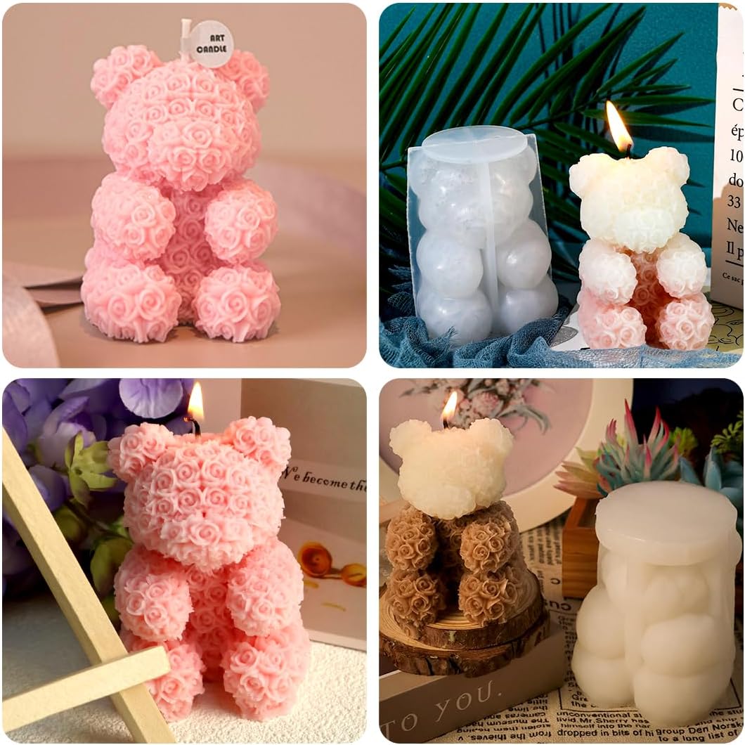 Zayookey 3D Rose Bear Candle Mold for Epoxy Resin and Soap