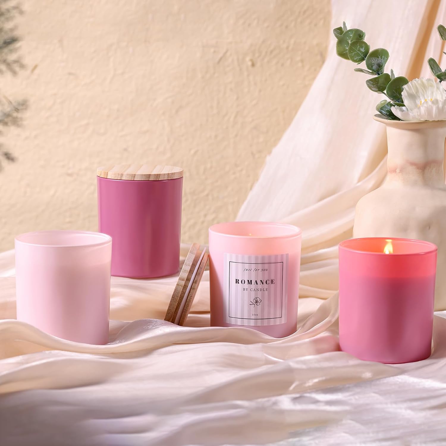 12Pcs Assorted Pink Candle Jars with Labels and Bamboo Lids
