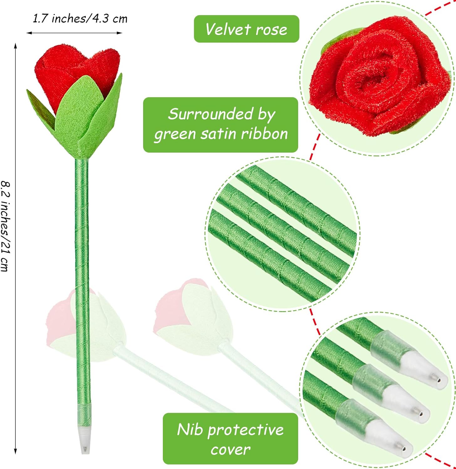 Zonon Valentines Day Rose Design Pens Set of 24